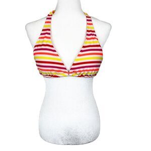 Arizona Bikini Top Women Large Rainbow Striped Padded Halter Tie Swim Beach Wear